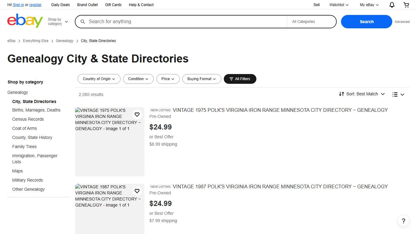 Genealogy City & State Directories for sale eBay
