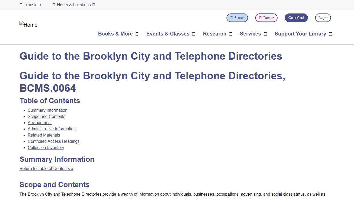 Guide to the Brooklyn City and Telephone Directories Brooklyn Public Library