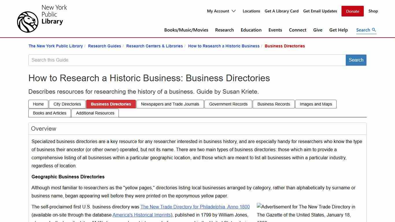 Business Directories - How to Research a Historic Business - Research Guides at New York Public Library Research Centers